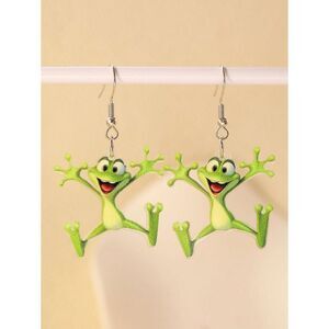 ⭐ Jumping Happy Frog Dangle Drop Earrings Colorful Whimsy Lghtweight Acrylic Fun